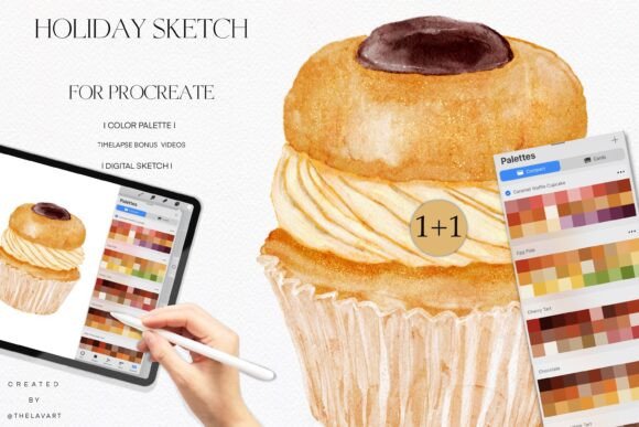 Caramel Cupcake Sketch & Color Palette: A Procreate Practice Kit