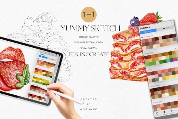 Strawberry Cake Sketch & Color Palette for Procreate